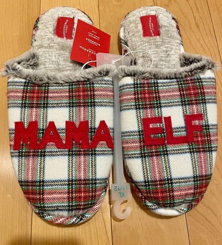NWT Wondershop Mama Elf Plaid Women Plush Slides Slippers Slip-On Size XL 11-12 - Picture 1 of 7