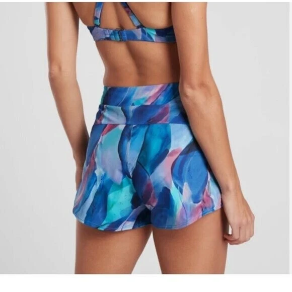 NUEVO CON ETIQUETAS CORTO ESTAMPADO ATHLETA WAVEBREAK MAKE A SPLASH AZUL FRESCO #981552 2x Foto 3 de 4