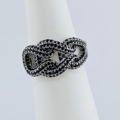 Bomb Party Ring Sz 9 ''Melody s Muse'' Black Onyx on Hematite Pave Knot Link