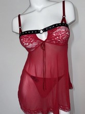 Vintage Victoria s Secret Red 100 Silk Lace Babydoll Slip Y2K Stud Trim M