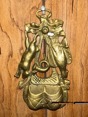 Antique Solid Cast Brass Match Holder. Hunting Theme Rabbit Bird Wall Mount 8 