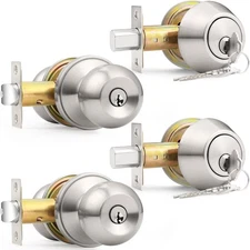 Probrico Brushed Nickel Entry Door Knob and Double 2 Pack, 