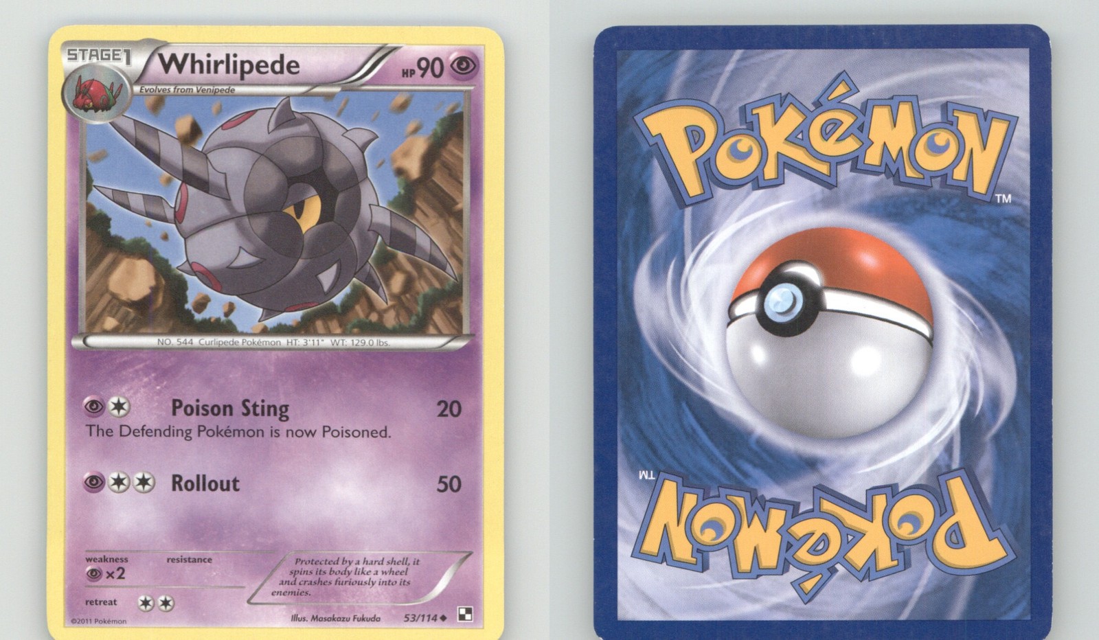 WHIRLIPEDE 53/114 UNCOMMON BLACK & WHITE POKEMON LIGHTLY PLAYED