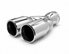 Auspuffblende Doppelendrohr 2 x 65mm rund Edelstahl in Sportauspuff Optik 
