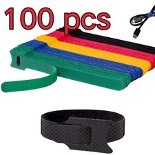 100x Microfiber Strap Wire Cord Hook Loop Reusable Fastening Cable Ties Colorful