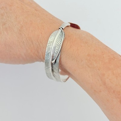 Sterling Silver Feather Cuff Bracelet, Silver Bracelets, Spirit Bird Bangle 