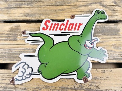 VINTAGE SINCLAIR DINO GASOLINE 12x10'' GAS OIL PUMP STATION PORCELAIN AD SIGN