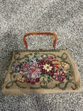 Vintage 1950s Soure  NY Bag Beaded Floral Evening Purse Lucite Handle, Mirror