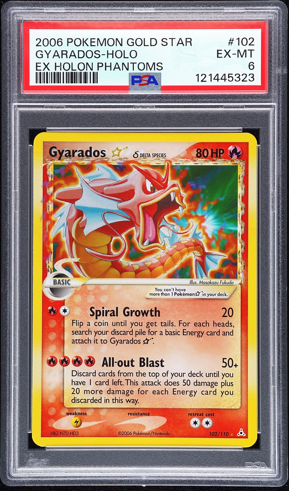 Pokemon Gyarados Gold Star Holo EX Holon Phantoms 102/110 PSA 6 view 1