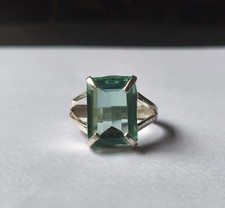Aquamarine 925 Silver Ring: Handcrafted Rectangle Gemstone All Size