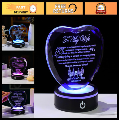 Heart-Shaped Crystal Plaque with LED Base - Romantic Keepsake for Anniversary, V