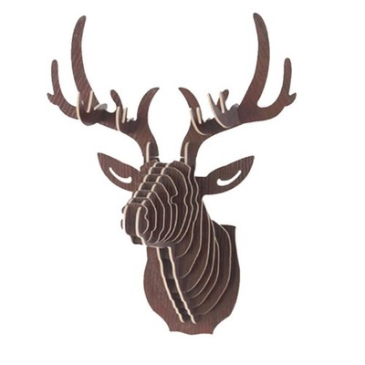 Wall Decor 3D Wooden Puzzle Sculpture Trophy Brown Deer Head Antler