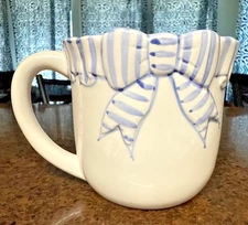 The Haldon Group Cup Blue Striped Bow Vintage  (1989)Made In Japan 3.5”x3.5”