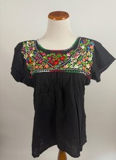 Black cotton hand embroidered MEXICAN peasant top Women's M/L