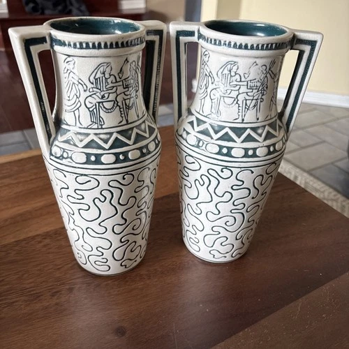 Vintage Pair Of Red Wing Grecian Vase #159 Art Pottery Vase 9" Tall