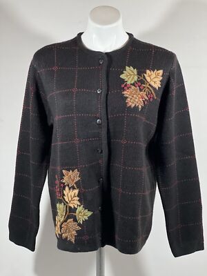Classic Elements Embroidered Cardigan Womens Medium Floral Cottagecore Knit