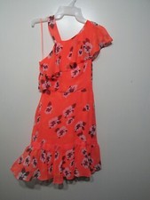 Express Dress Size 0 Fluorescent Orange Floral 1 Shoulder Strap Side Zipper 