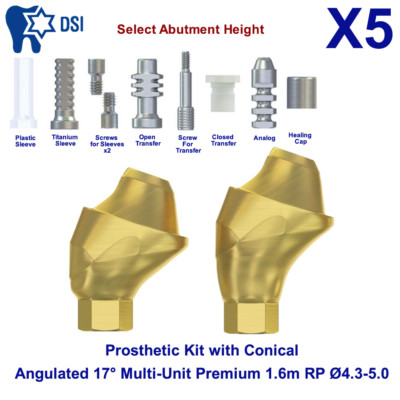 5x Prosthetic Kit DSI Conical Angulated 17° Abutment Multi-Unit 1.6m RPØ4.3-5.0