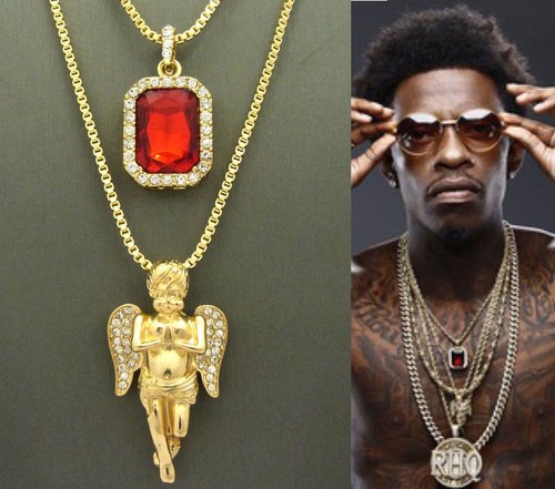 MENS GOLD RED RUBY MICRO PRAYING ANGEL 