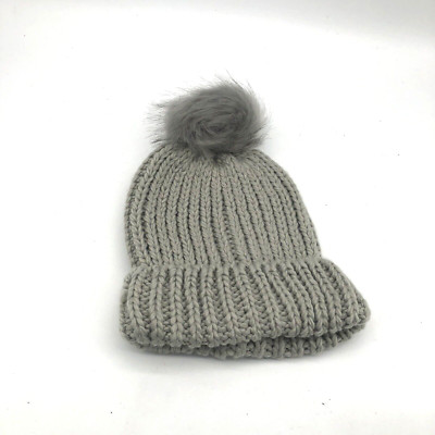 Hat Attack Lightweight Bryce Ribbed Beanie Hat Removable Faux Fur Pom Light Gray