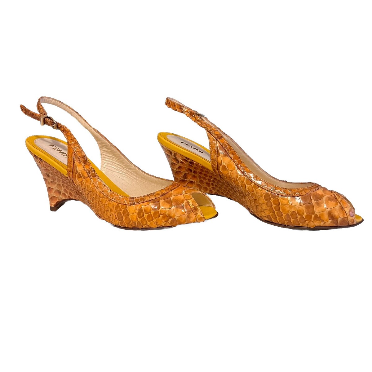 FENDI YELLOW PYTHON LEATHER PLATFORM HEELS SIZE 37 | eBay