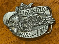 Vintage 1981 Bergamot Harley Eagle &ldquo;Live To ride&rdquo; Motorcycle Belt Buckle R-37