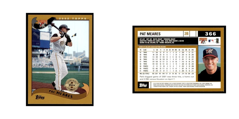 2002 Topps Home Team Advantage Pat Meares Baseball Cards #366 - Image 3 of 3