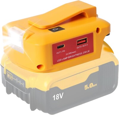 Dewal_t_akku Adapter 14,4 V 18 V mit USB-Anschluss und Type-C Anschluss, kann al