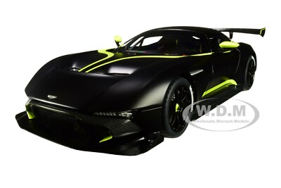 ASTON MARTIN VULCAN MATT BLACK W/LIME GREEN STRIPES 1/18 CAR BY AUTOART 70262