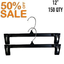 Black Clothes Hangers with GRIP CLIPS-12" pant-Lot of 150 SALE 50 off IT 50 