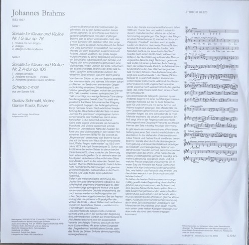 Gustav Schmahl, Kootz: Brahms- Violin Sonatas No 1 & 2/ Eterna white label promo - Picture 4 of 4