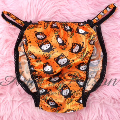 Halloween Satin Kitty Cat panties Sissy MEN'S shiny pouch string Bikini undies