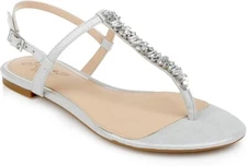 Jewel Badgley Mischka Dafina Thong Flat Sandals, Silver, 6.5