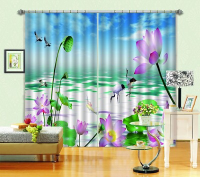 3D Pink Lotus Crane ZHUA2605 Photo Curtain Window Blockout Fabric Amy 2023