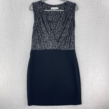 Ann Taylor LOFT Dress Womens Size 8 Black V-Neck Animal Print Sleeveless Stretch