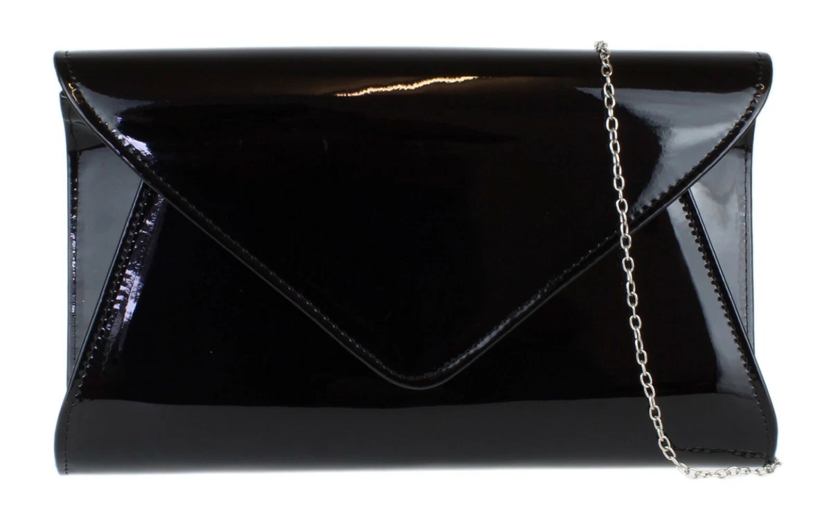 Clutch Bag Designer Patent Glossy Faux Leather Plain Envelope