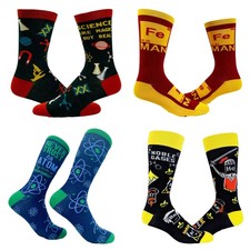 Mens Funny Science Socks Bundle 4 Pack Socks With Awesome Graphics for Men