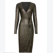 Rachel Roy Collection Gold Metallic Pleated Wrap Dress Party Holiday XXL NWT