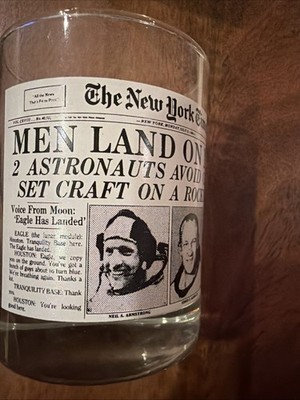 Vintage Apollo 11 Moon Landing Glass New York Times July 21 1969 Headline