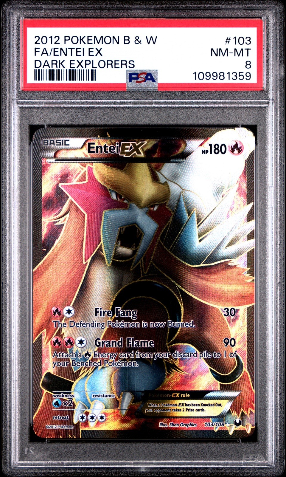 2012 POKEMON B&W DARK EXPLORERS #103 FULL ART/ENTEI EX PSA 8