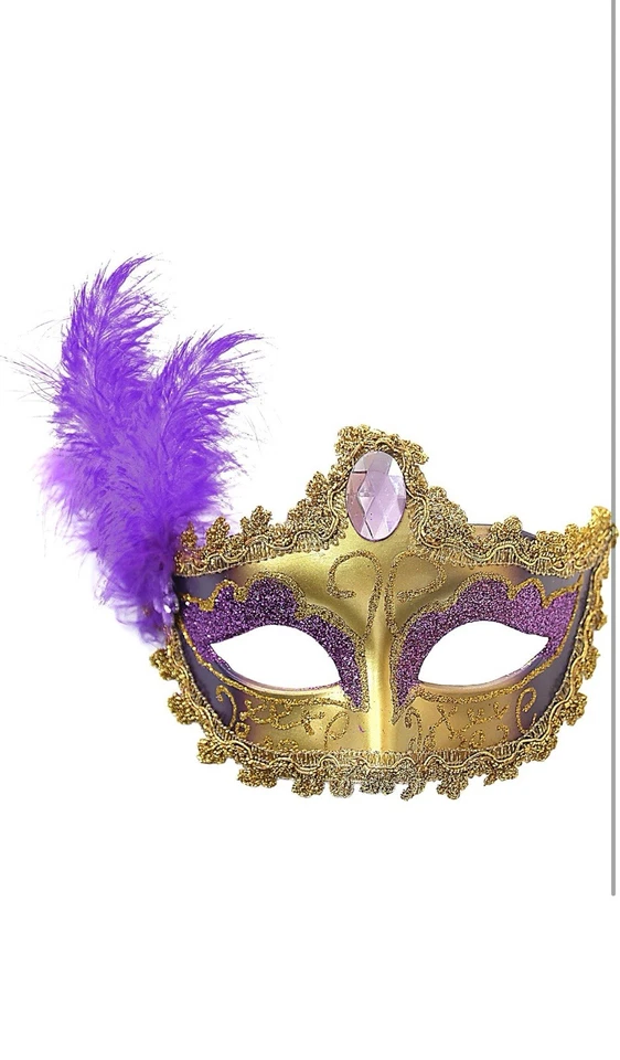 Women Feather Masquerade Mask Fancy Dress Mask Party Wedding Mardi Gras Purple - Image 2 of 4