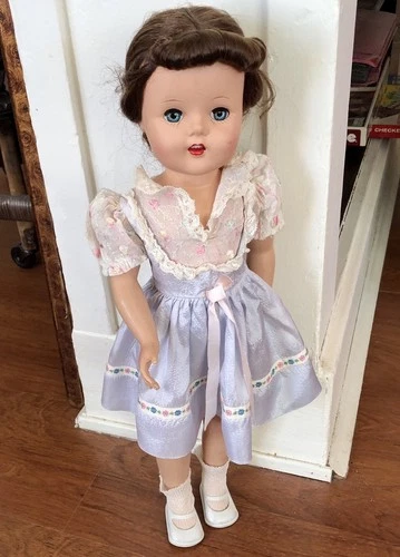 Vintage 20” Hard Plastic Walker Doll Sleepy Eyes Open Mouth Teeth Marked 210