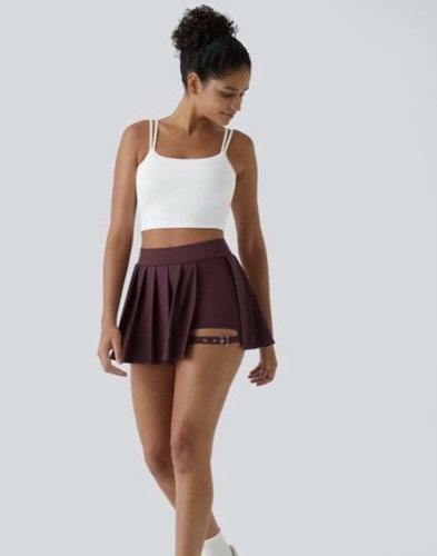 High-Waist Plissee 2-in-1 Schnalle Micro Freizeit Skort Rock Schnalle Tasche Gr. XL - Bild 6 von 7
