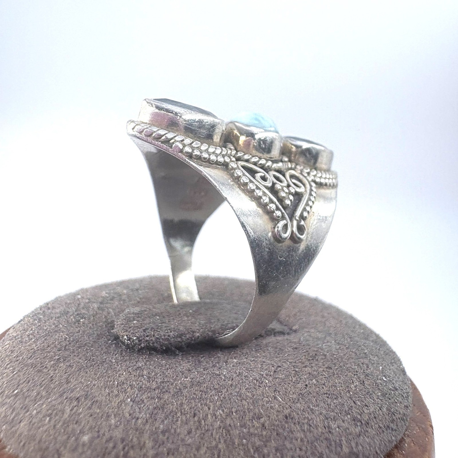 Larimar & Topaz Scroll Design Statement Ring VTG … - image 2