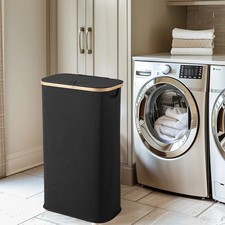 Vencier 60L Slim Laundry Hamper with Lid & Bamboo Trim