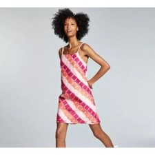 ADE SAMUEL for INC Women size XS Pink/Orange Mod Shift Dress String Rope Ties