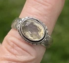 ~VINTAGE~"925"~STERLING~SILVER~w/~FACETED~GREEN~AMETHYST~RING~SIZE~8.75~8.6g~NR~