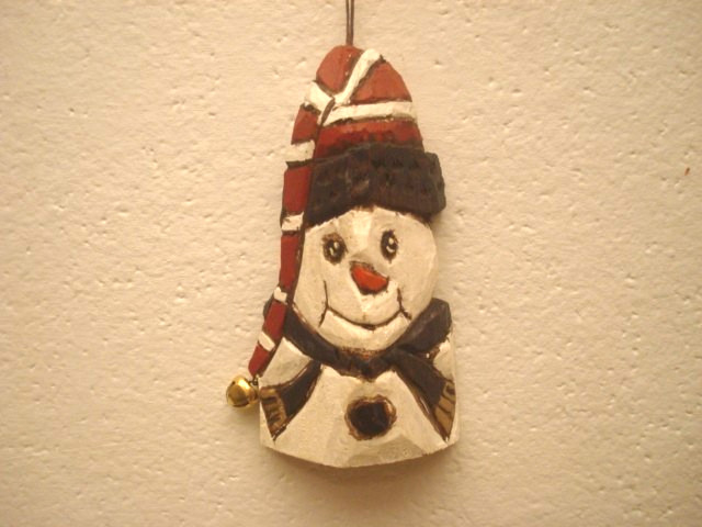 4" Hand Carved Balsa Wood Heirloom Commemorative Patriotic Snowman  Ornament