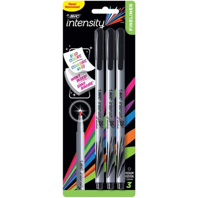 BIC Intensity FPIMP31 Fineliner Porous Point Pens Medium Black 3 Pack
