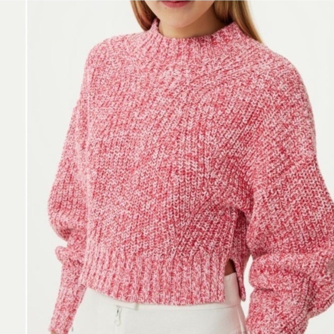 Rebecca Minkoff Chunky-Knit Pink Marl Mock Neck Pullover Sweater Size XS